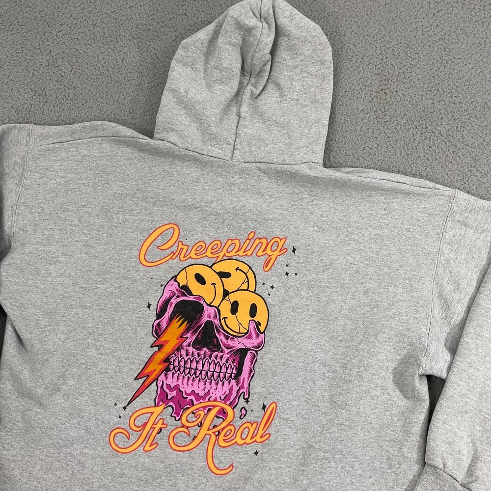 Creeping It Real Hoodie Men XL Gray Skulls Novelty Skater Pullover
